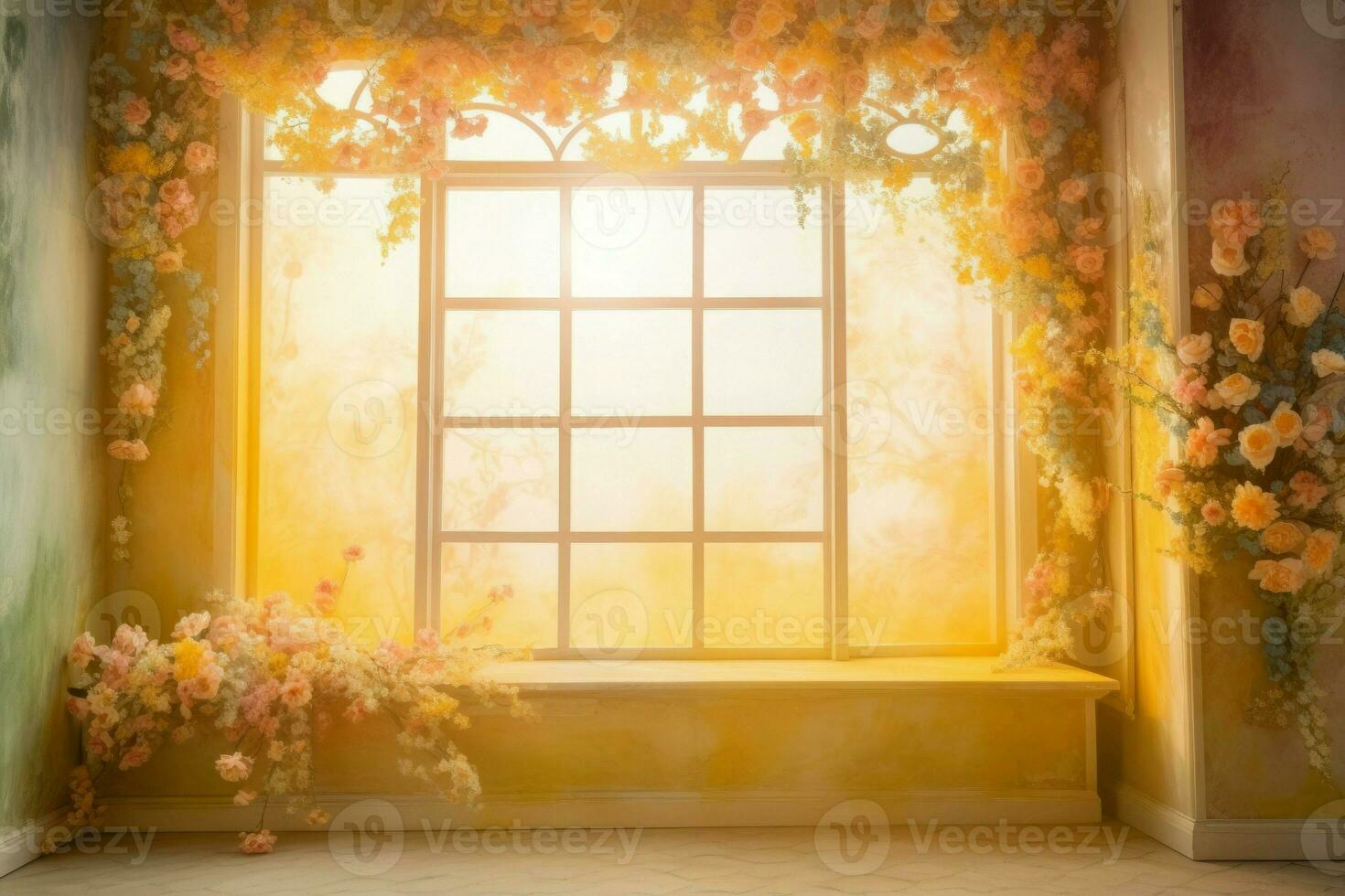 floral ventana amarillo fresco. generar ai foto