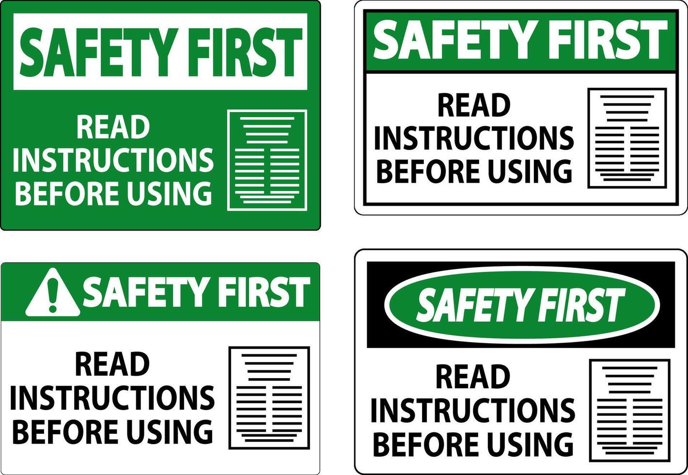 Safety First Machine Sign Read Instructions Before Using vector