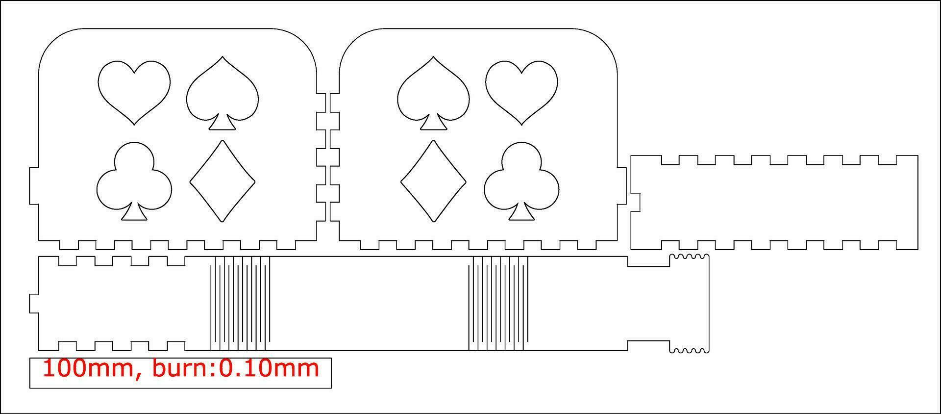 Playing cards box Cnc. laser cut Material thickness 3 mm No glue Vector illustration.