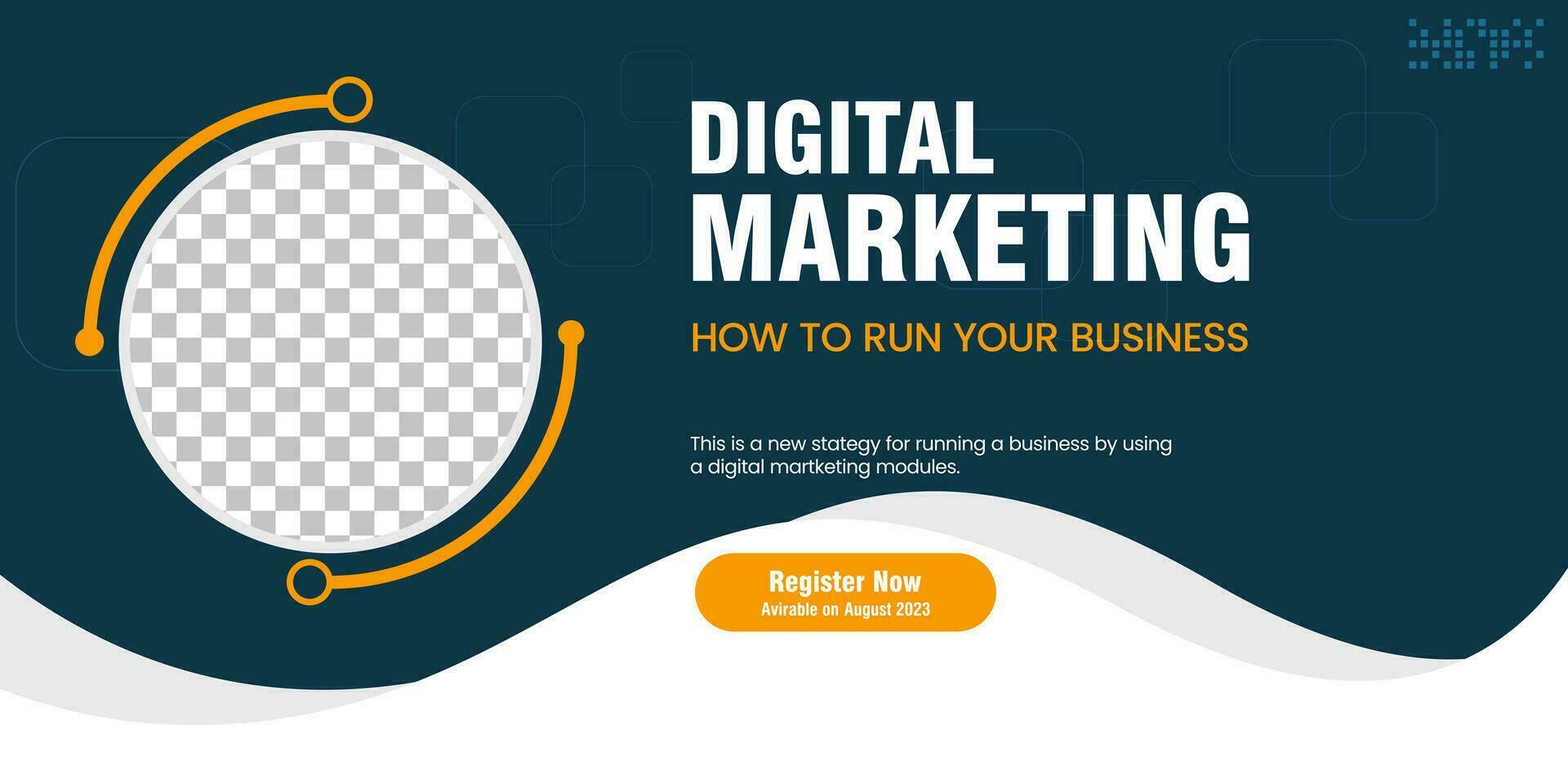 Dark blue abstract banner used for Business webinar horizontal banner template design. Digital marketing banner concept template vector