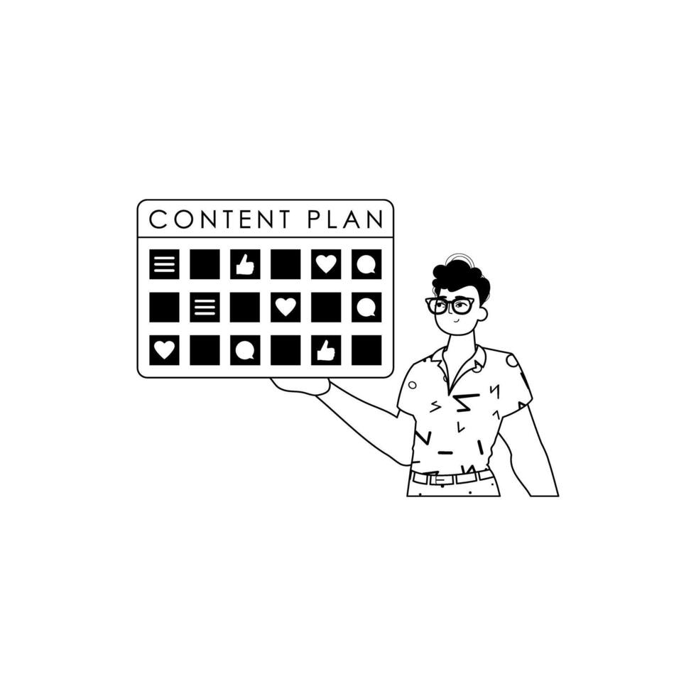 Guy and message plan . social medium forwarding topic . bootleg and White analogue stylus. Trendy style, Illustration vector