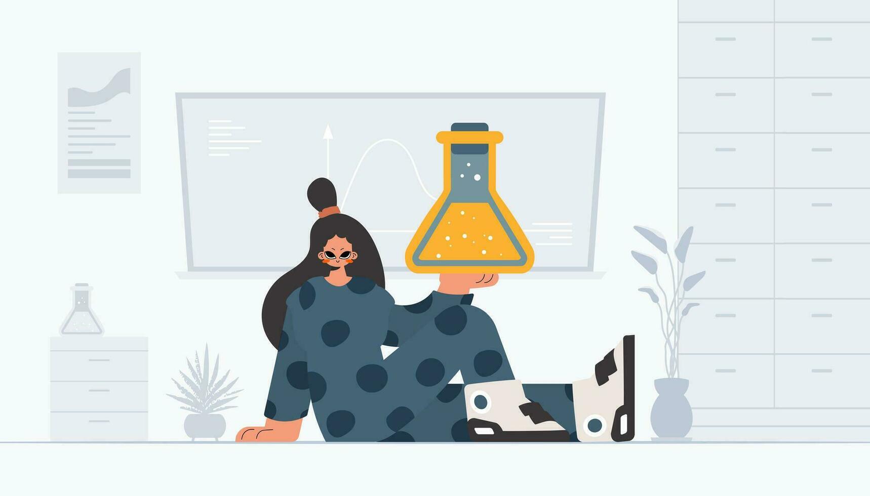 Unending woman holding chemical carafe, learning point. Trendy style, Vector Illustration