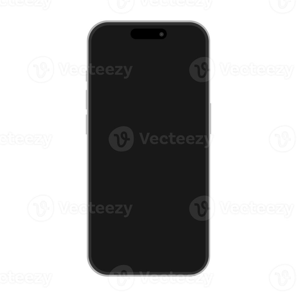 iphone 15 mockup front view isolated illustration on white background. Smartphone or mobile phone or cellphone cut out template. photo