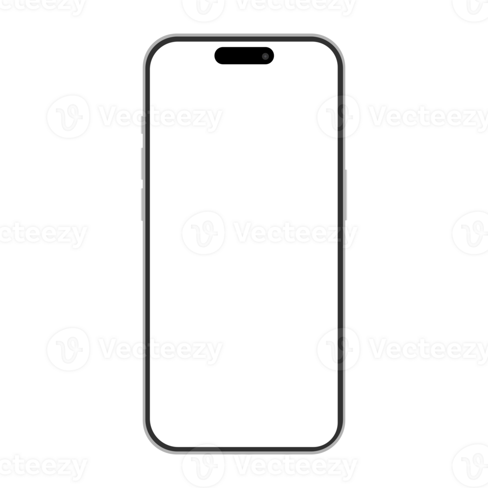 iPhone 15 Attrappe, Lehrmodell, Simulation Vorderseite Aussicht isoliert Illustration auf transparent Hintergrund. Smartphone oder Handy, Mobiltelefon Telefon oder Handy Schnitt aus Vorlage. png