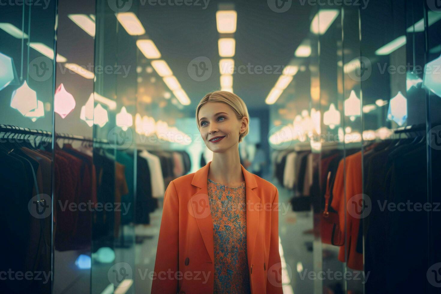 Happy woman shopping. Generate Ai photo