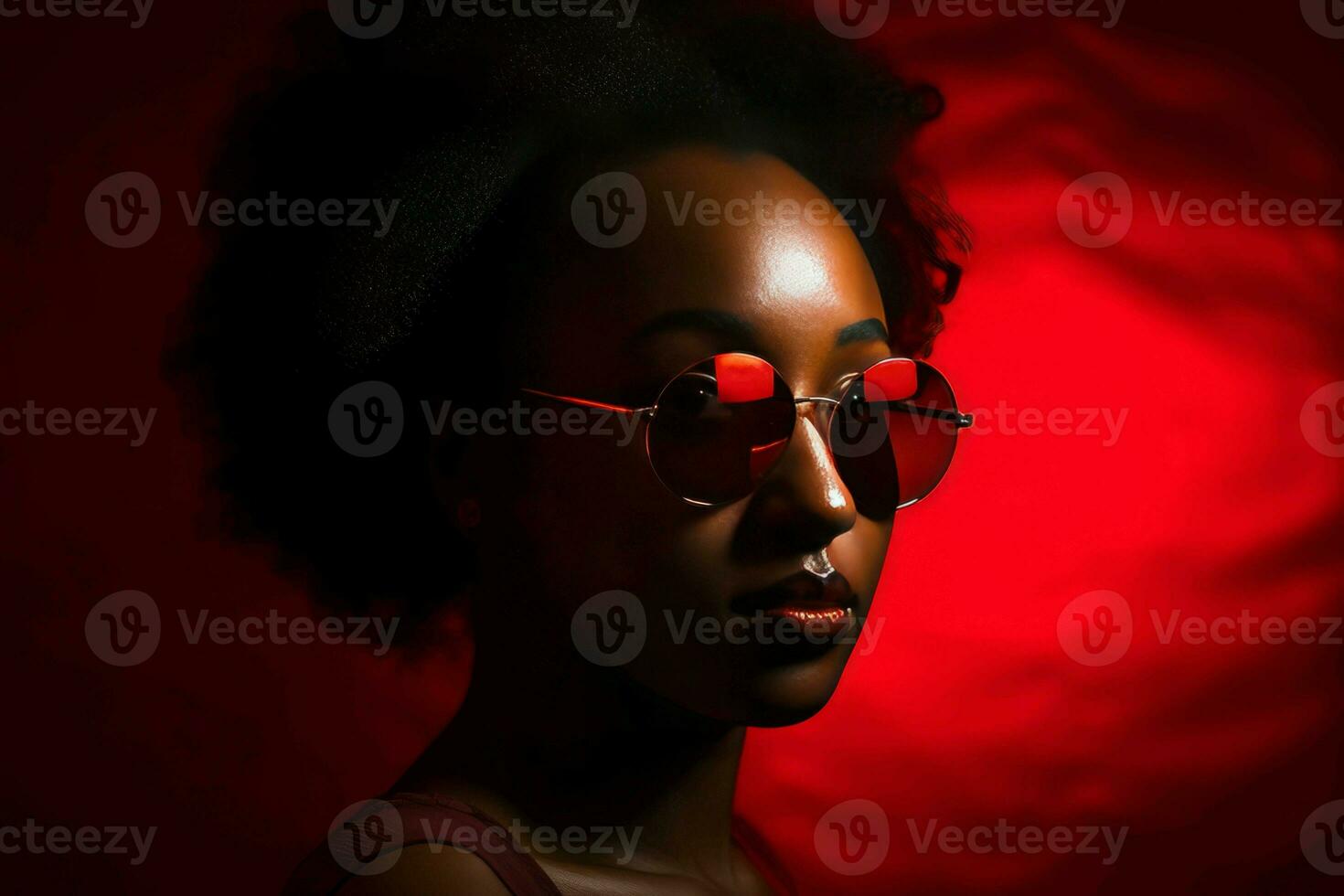 Black woman red background. Generate Ai photo