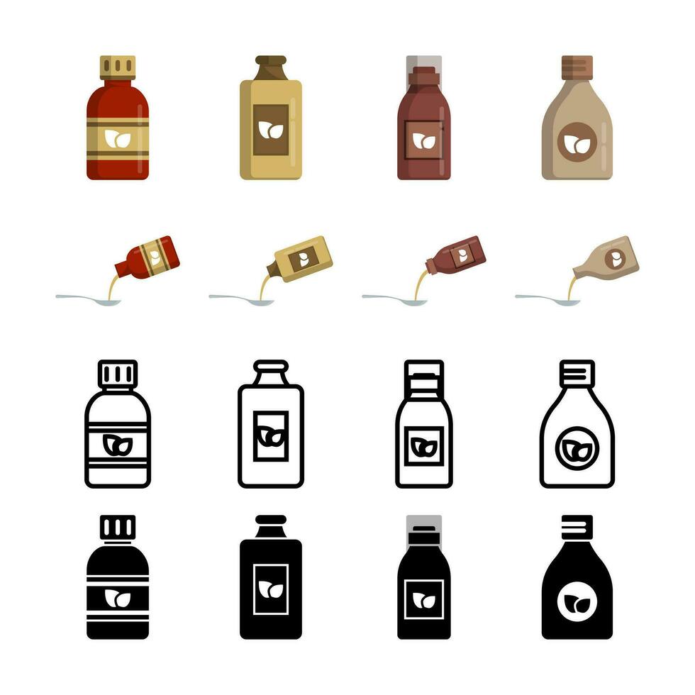 tos jarabe botella vectores icono colección