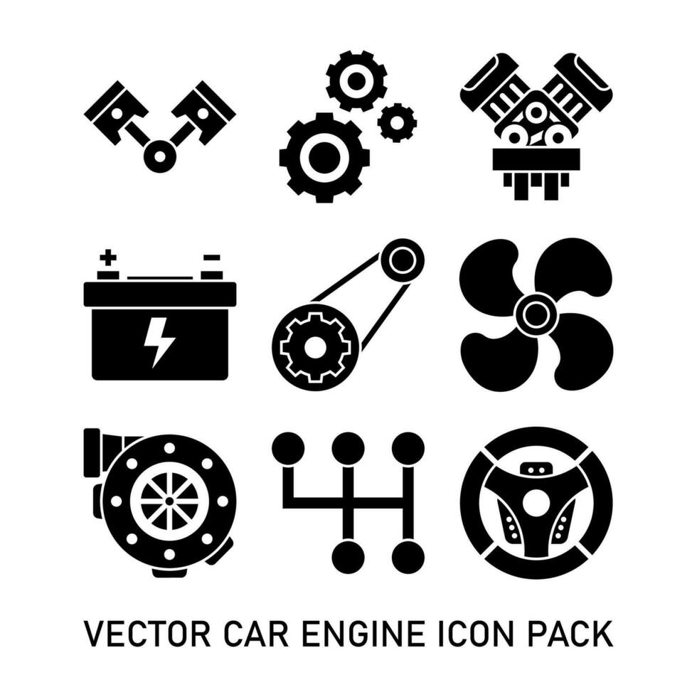 coche motor glifo icono paquete vector