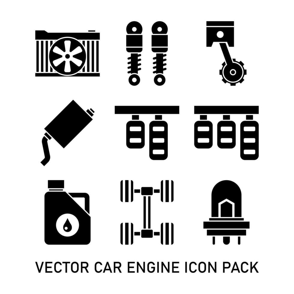 coche motor glifo paquete icono vector