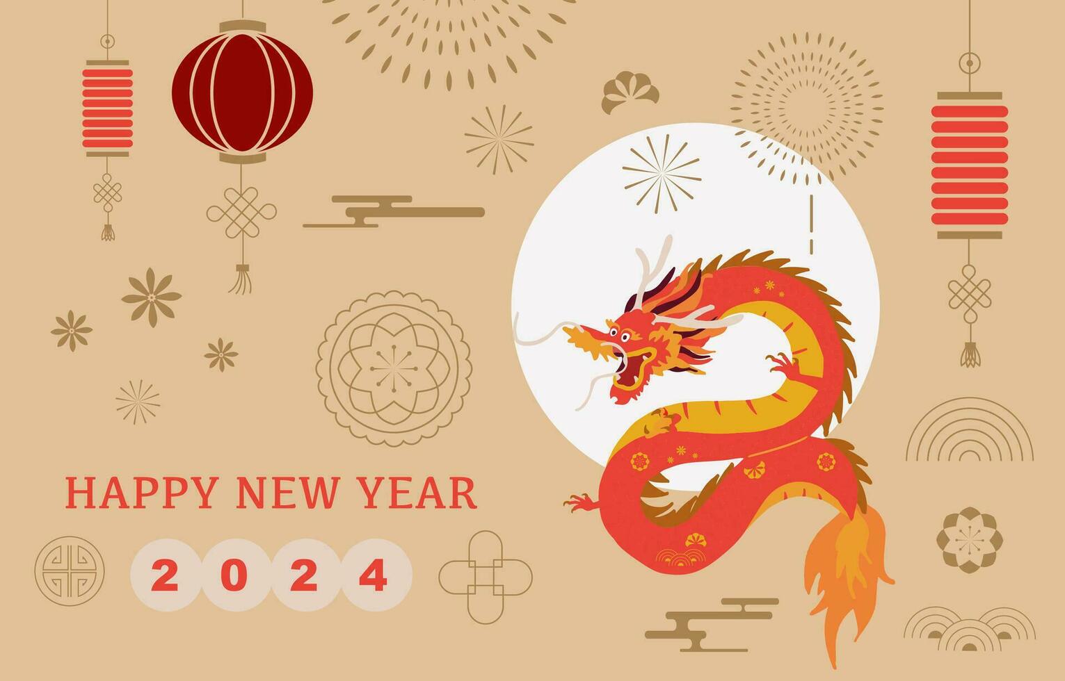 Gold red Chinese New Year banner with dragon,cloud vector