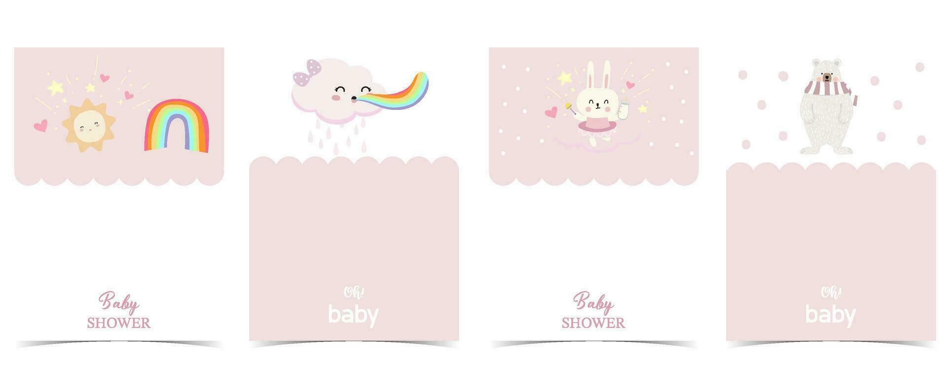 bebé ducha invitación tarjeta con arcoíris, oso para niño cumpleaños, celebracion vector