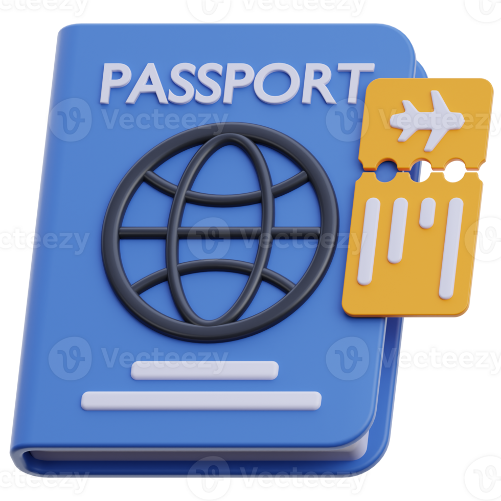 3d passar documento ilustração. 3d bilhete documento ilustração. Passaporte e bilhete 3d ícone. 3d ícone Passaporte e bilhete rendido png