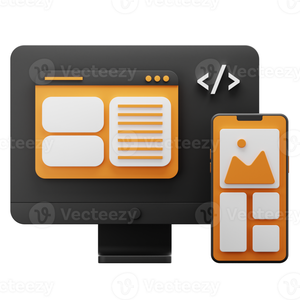 web responsive 3d icon. 3D icon for responsive websites. 3d icon of web responsiveness. png