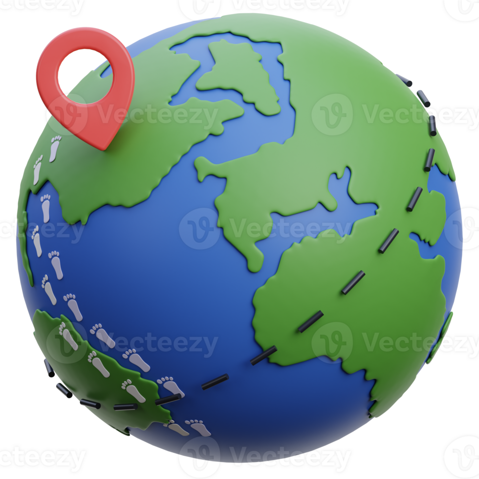 world globe 3d icon. world globe with pointer 3d icon illustration. 3d globe with pin. world globe 3d rendering png