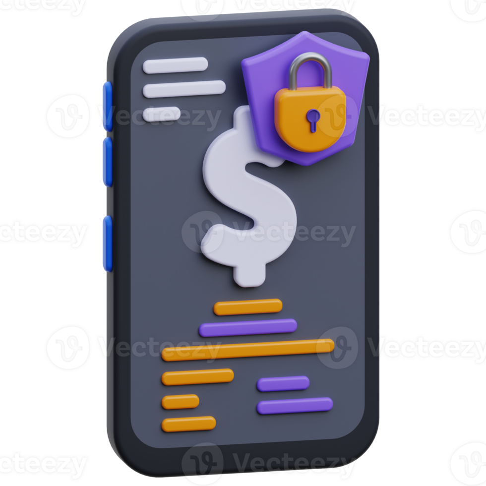 seguro transacción 3d icono. 3d hacer ilustración de un teléfono inteligente con proteccion proteger y candado. móvil pago 3d icono. seguro pago icono. png