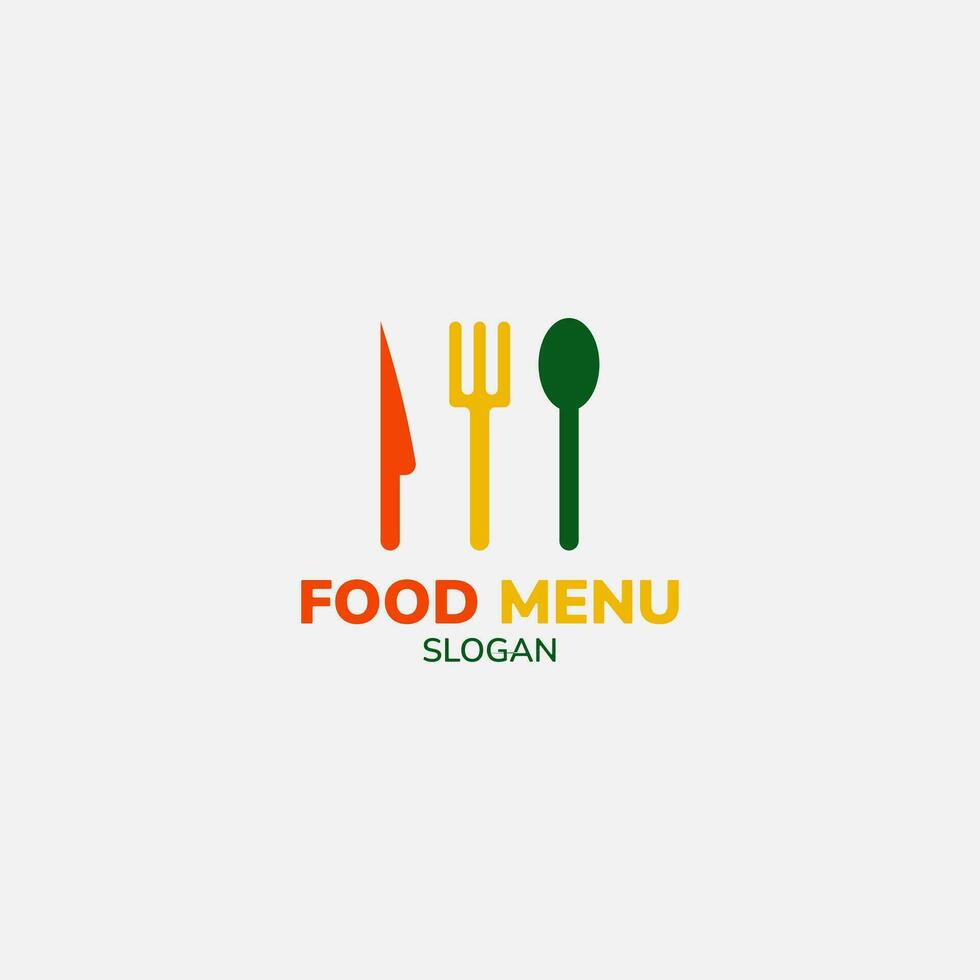 Simple logo of colorful knife, spoon and fork. vector