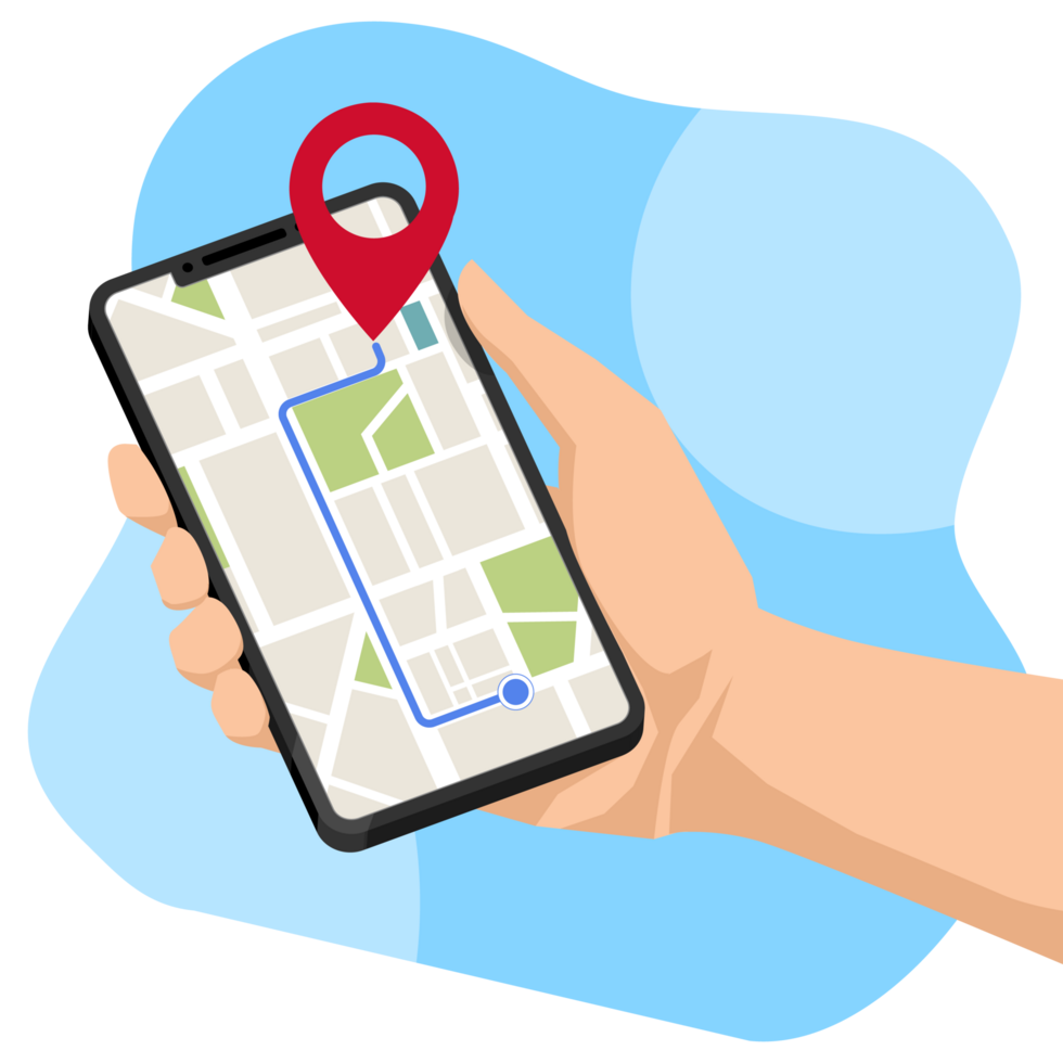 mão segurando inteligente telefone mostrar rota para ponto png