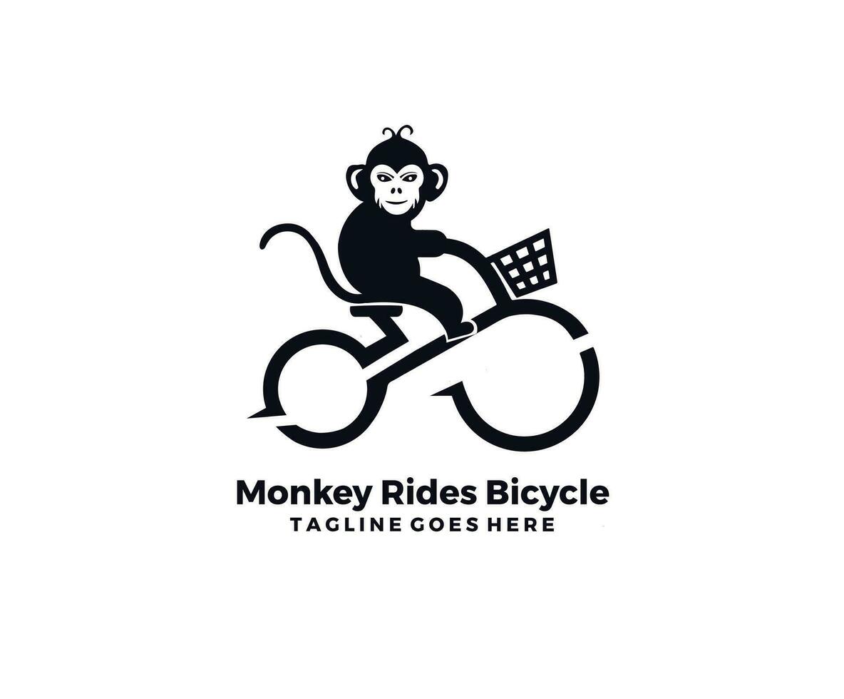 Monkey Riding bicycle logo design template Free Vector