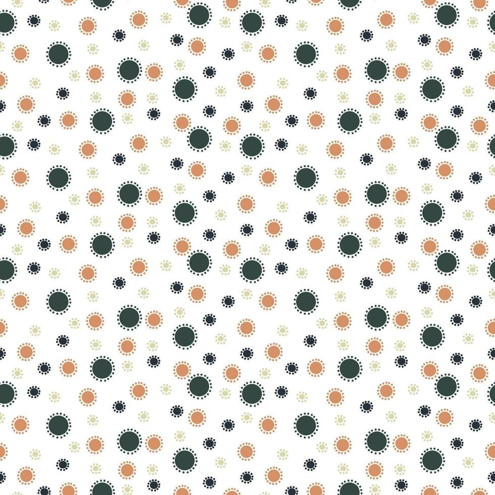 A group of colored small dots near one large one with a seamless pattern on a white background. Large dots of different sizes and colors as the center. Abstract vector illustration for printing