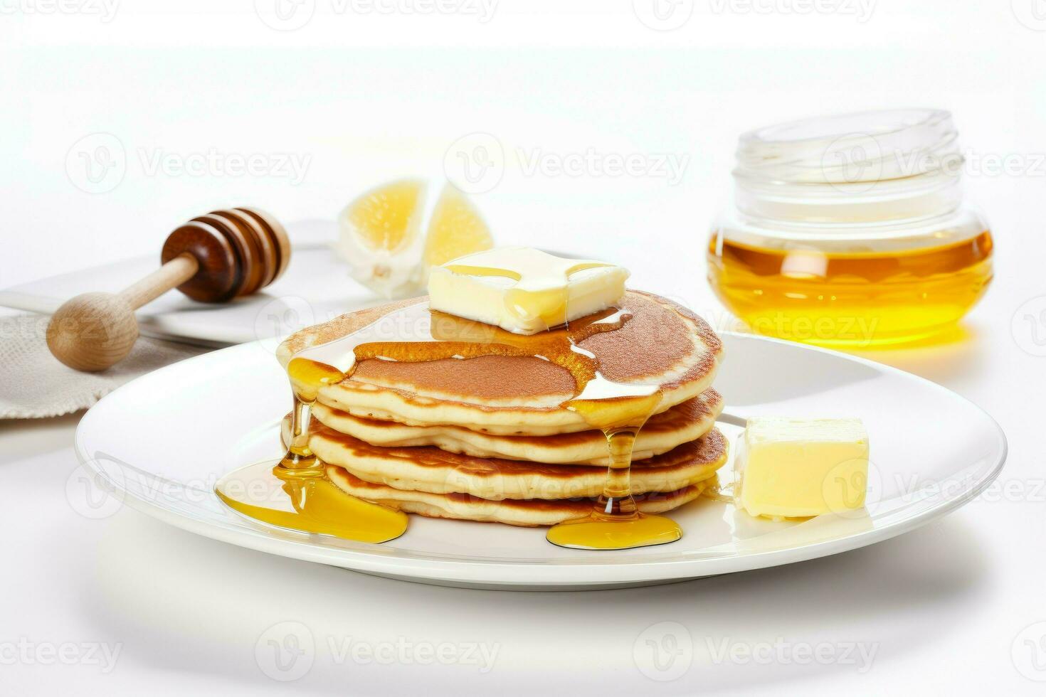 Pancakes honey wtih cheese. Generate Ai photo