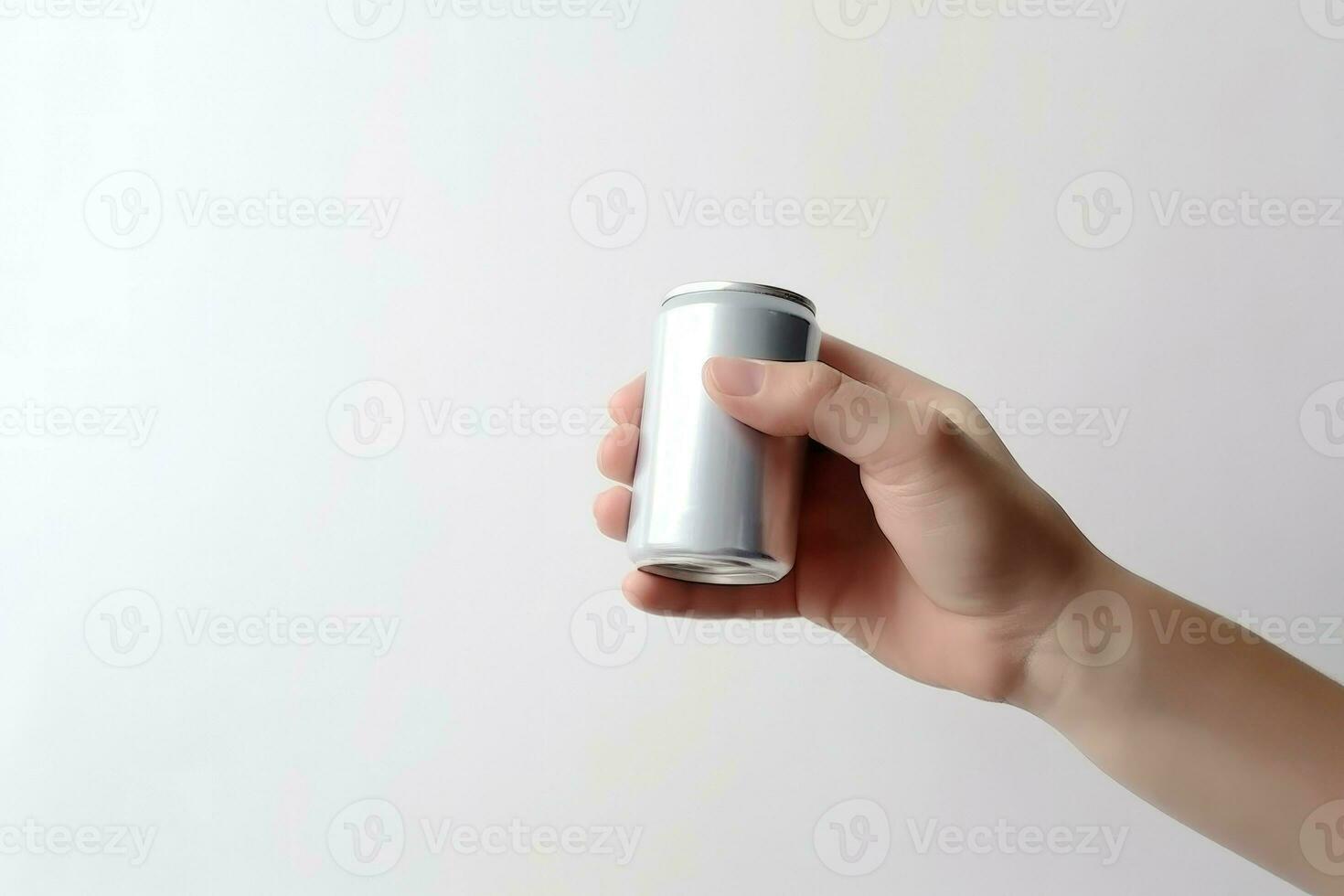 Hand holding small can. Generate Ai photo