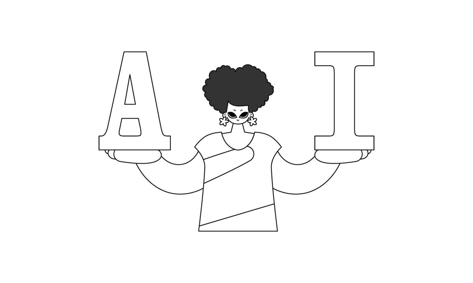 A black and white drawing of a man holding up the letters i vector