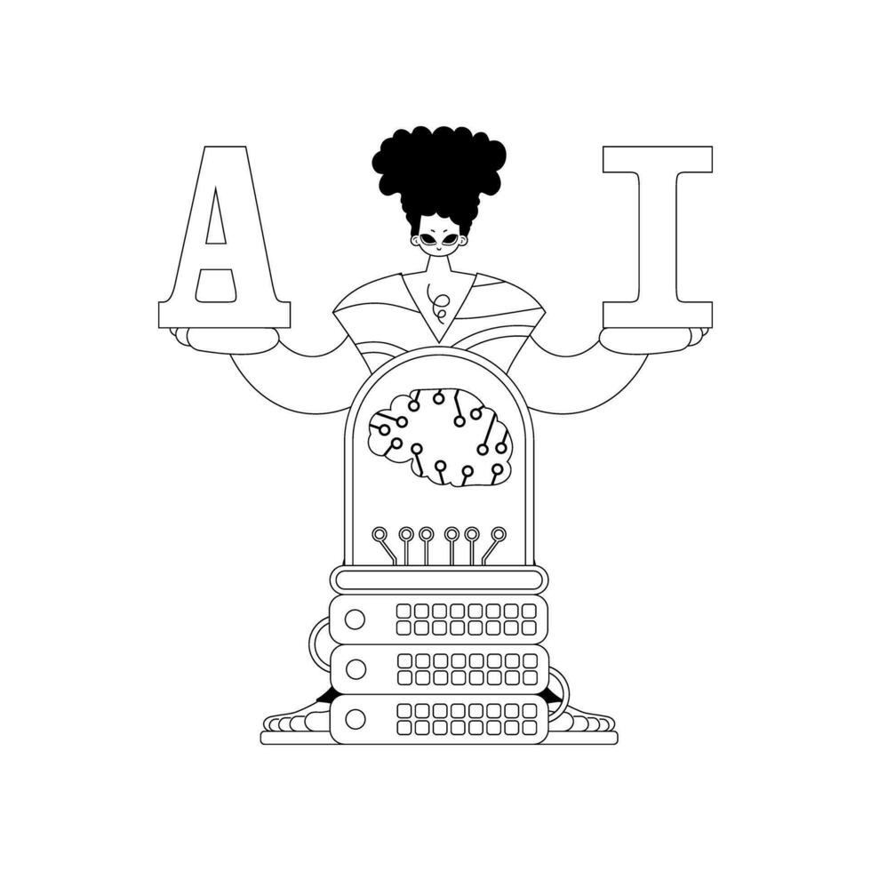 AI Guy and Server in linear vector style, with AI theme