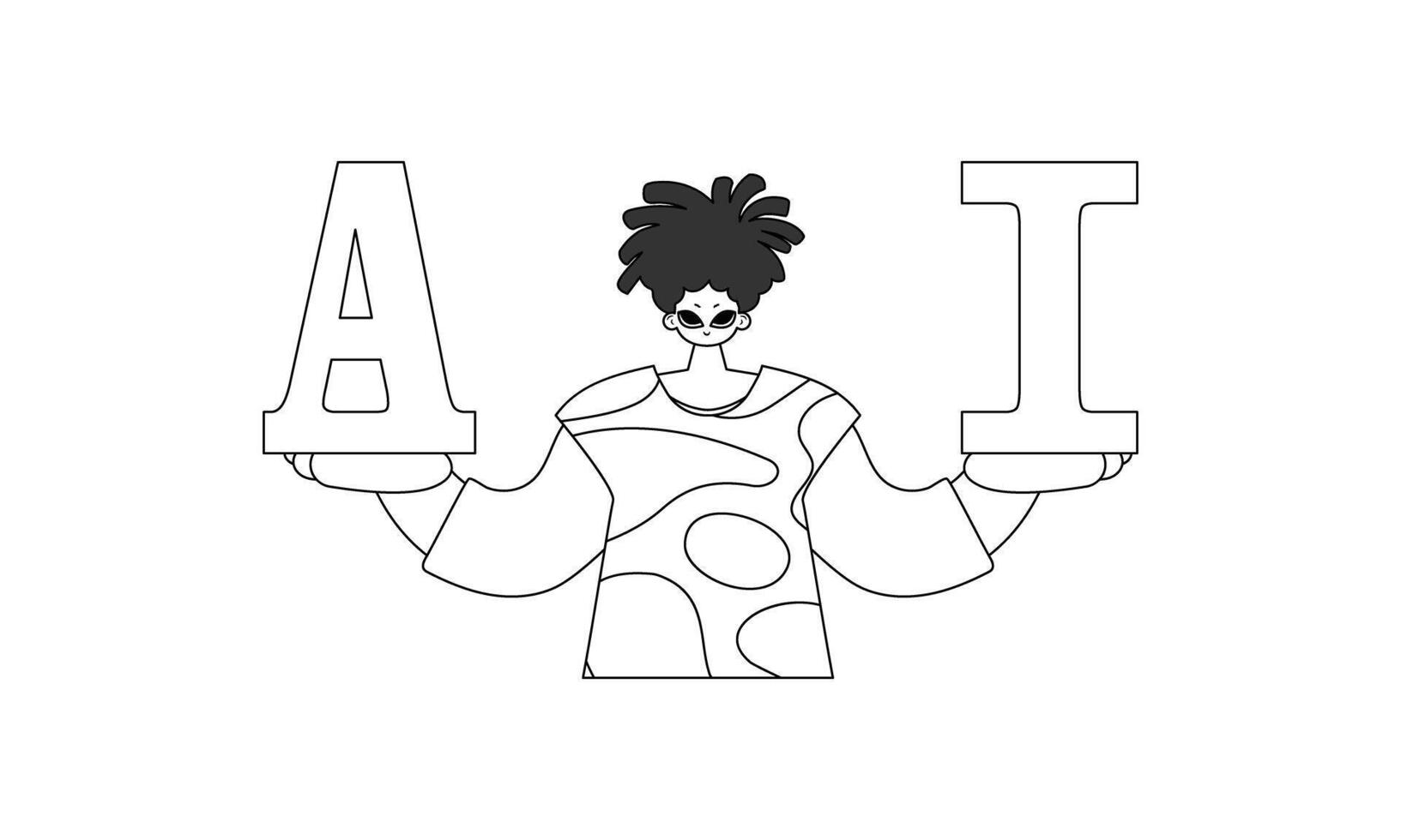 chico sostiene ai en manos, referenciando ai tema lineal vector estilo