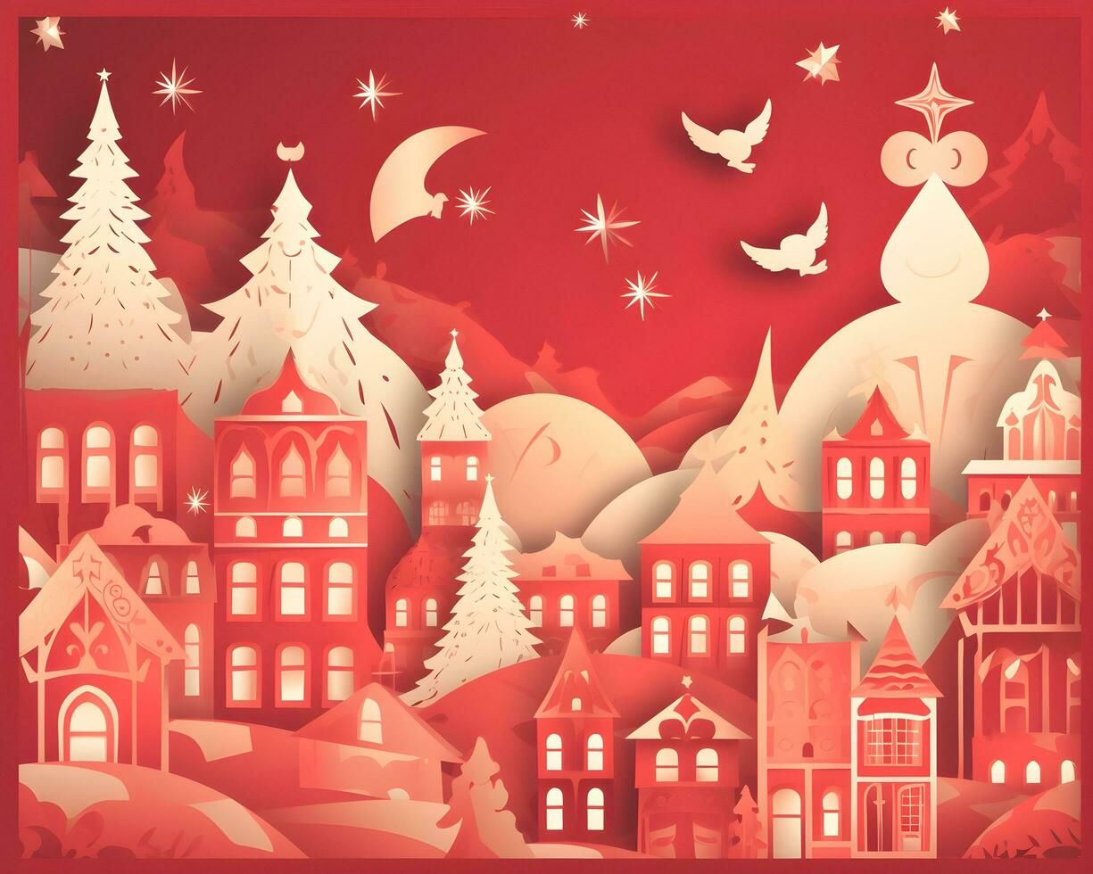 christmas winter paper art merry snow tree holiday generative Ai. photo
