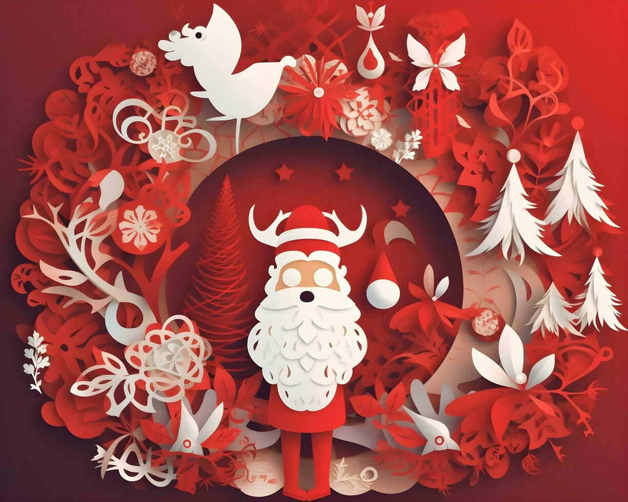 christmas winter paper art merry snow tree holiday generative Ai. photo