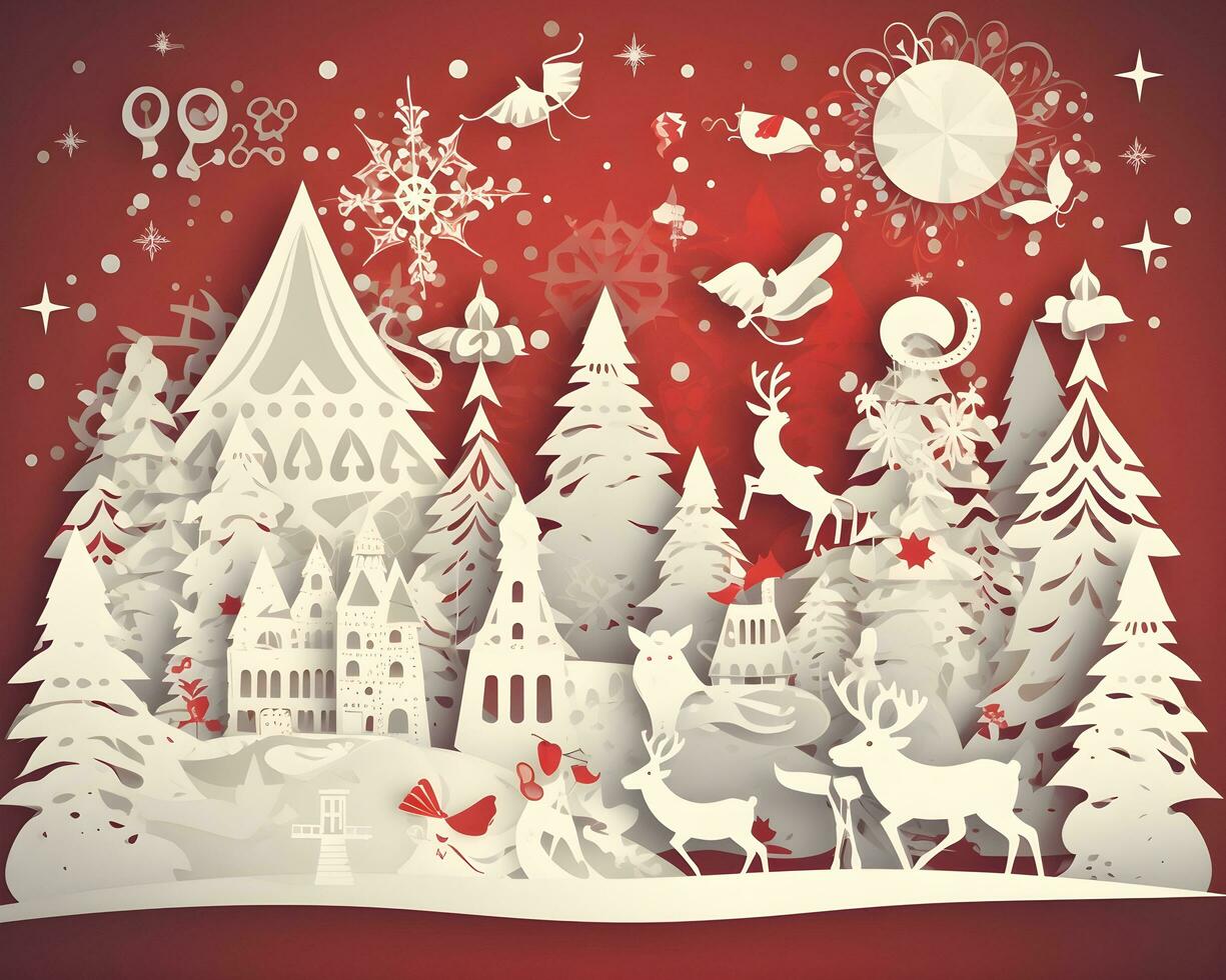 christmas winter paper art merry snow tree holiday generative Ai. photo