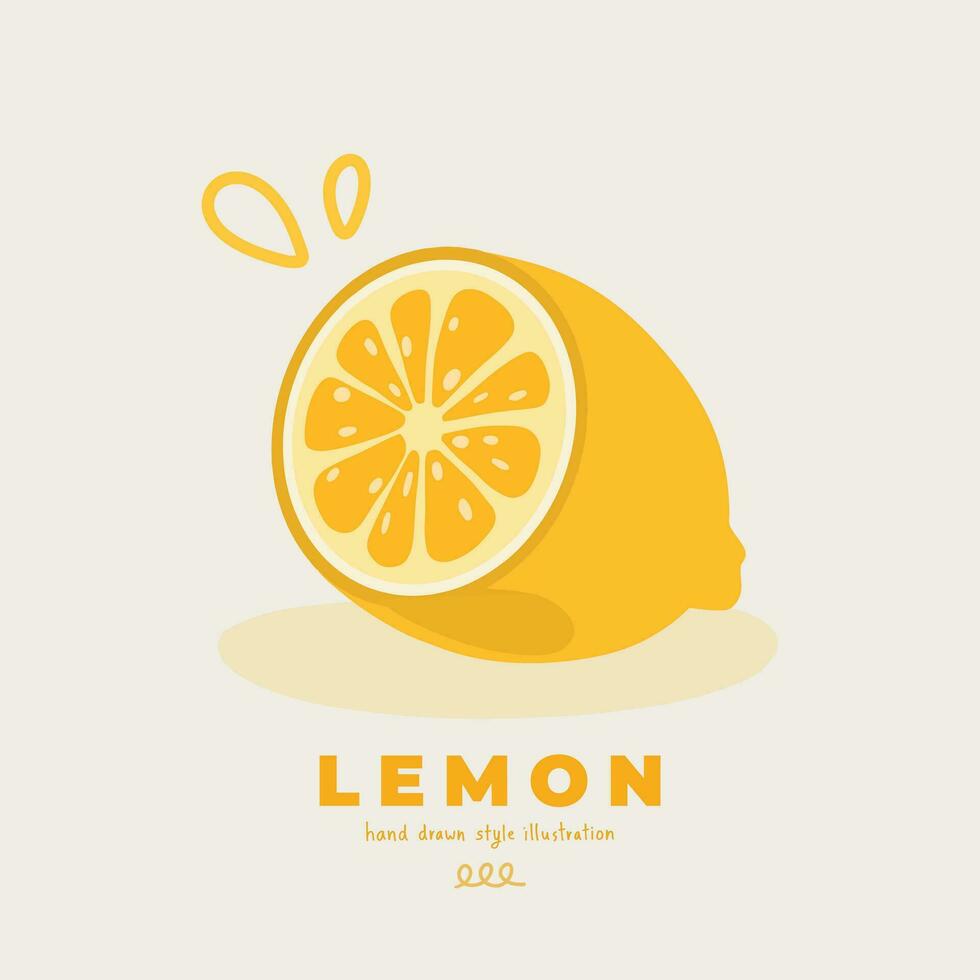 hand drawn illustration vector of cute isolated flat minimal motif half sliced lemon doodle-style design illustrations