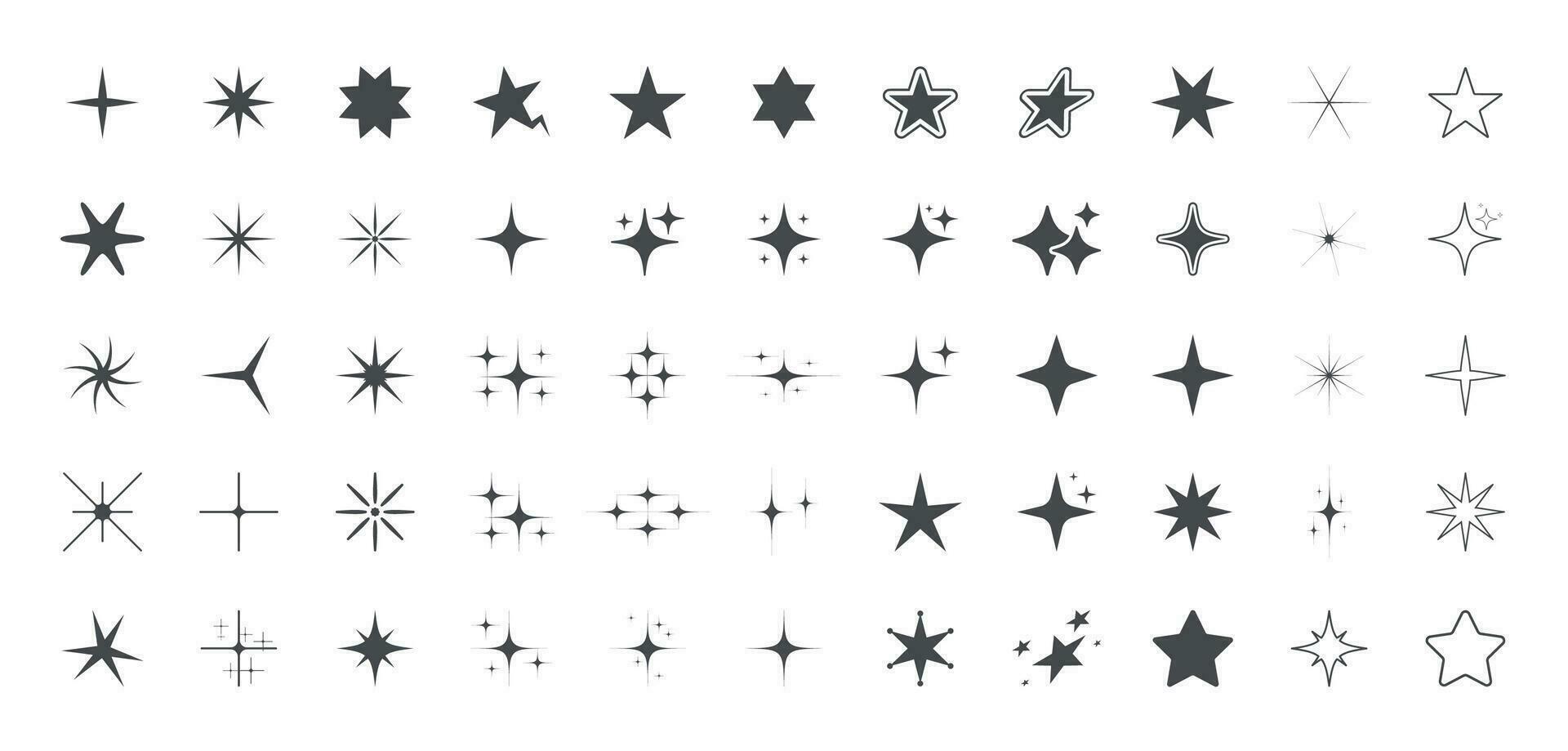 Stars flat line icons set. Retro futuristic sparkle vector collection. Modern geometric elements abstract symbol
