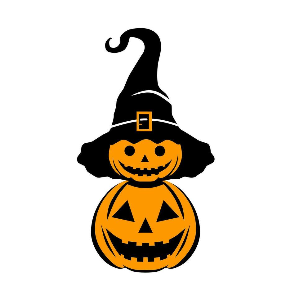 Illustration clipart design of two pumpkin characters and one character wearing a wizard's hat vector