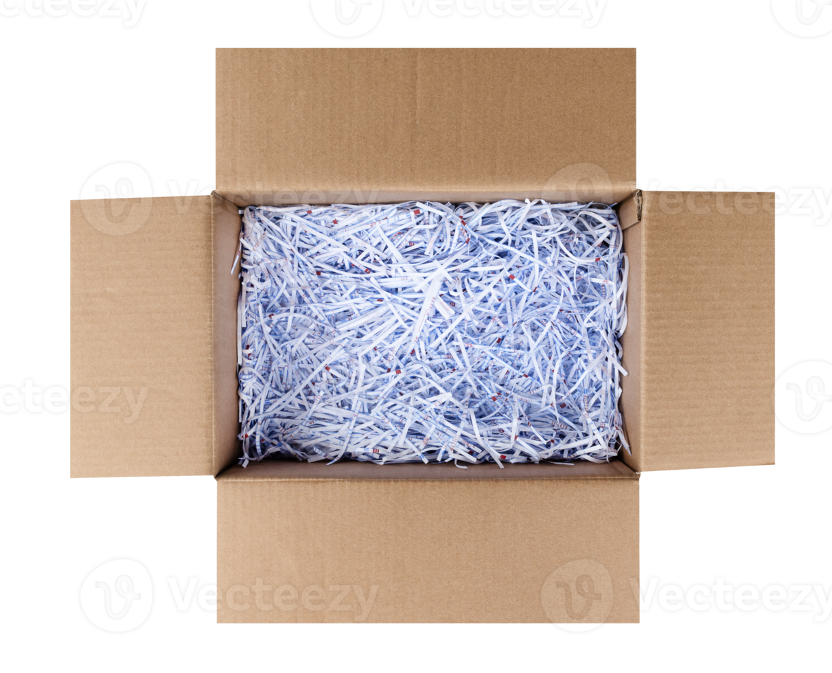 White shredding paper in cardboard crate png