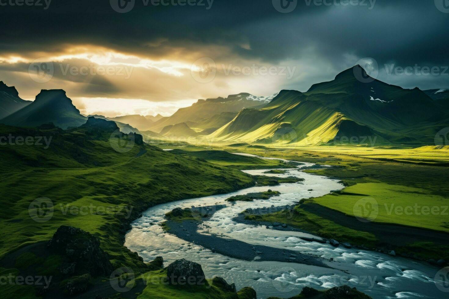 Iceland europe evening river view. Generate Ai photo