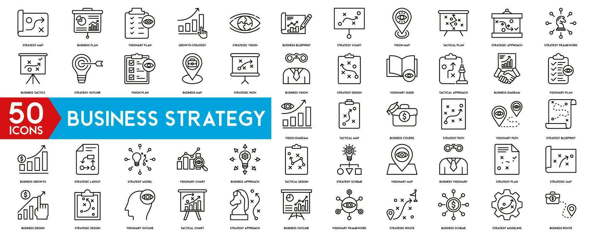 negocio estrategia conjunto de web íconos en línea estilo. negocio soluciones íconos para web y móvil aplicación acción lista, investigación, solución, equipo, marketing, puesta en marcha, publicidad, negocio proceso, administración vector