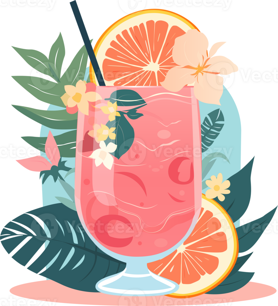 Colorful tropical summer drink cocktail mix fruit juice in the glass, png file no background