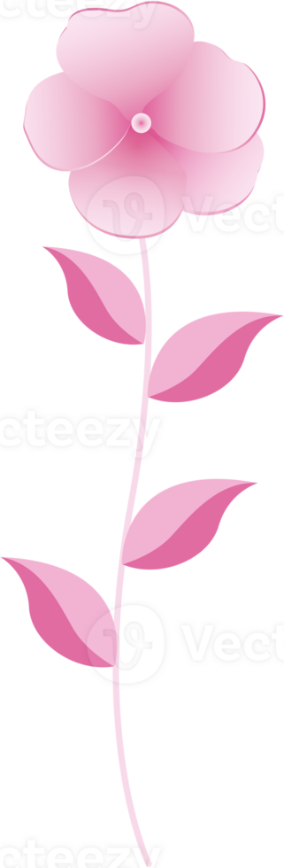Gradient pink flower with leaves, png file no background