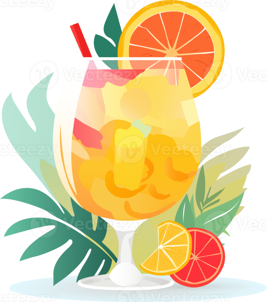 Colorful tropical summer drink cocktail mix fruit juice in the glass, png file no background