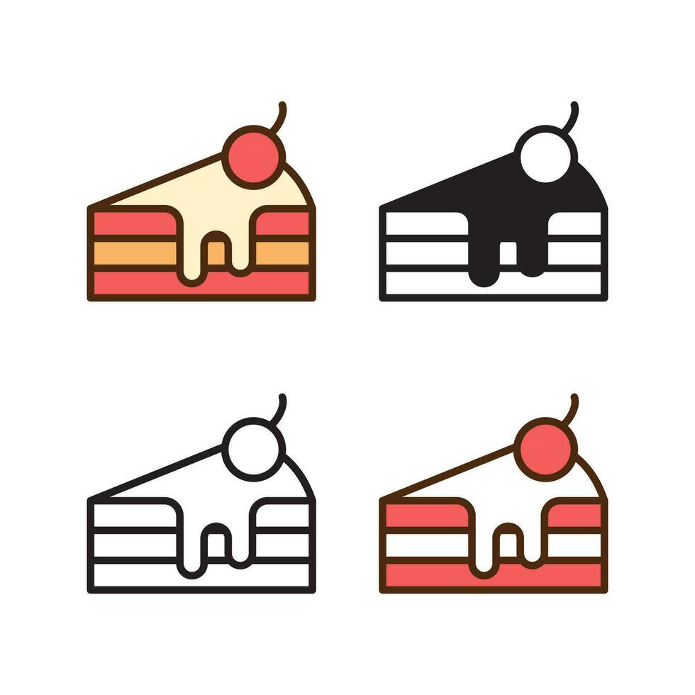 dessert icon in 4 style flat, glyph, outline, duotone or cake slice icon vector