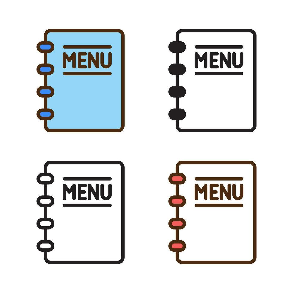 menu book icon in 4 style flat, glyph, outline, duotone vector