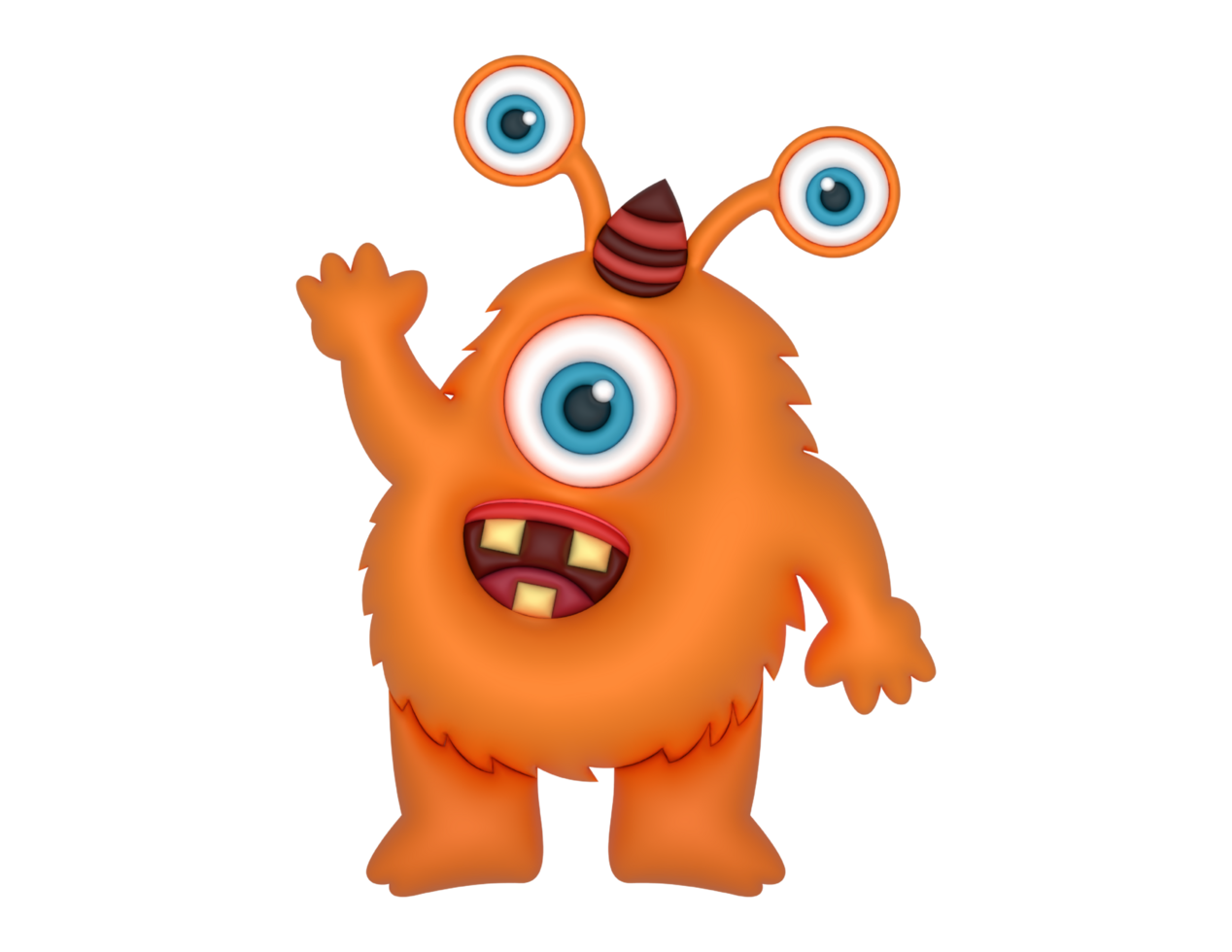 3d happy three eyes Orange monster png