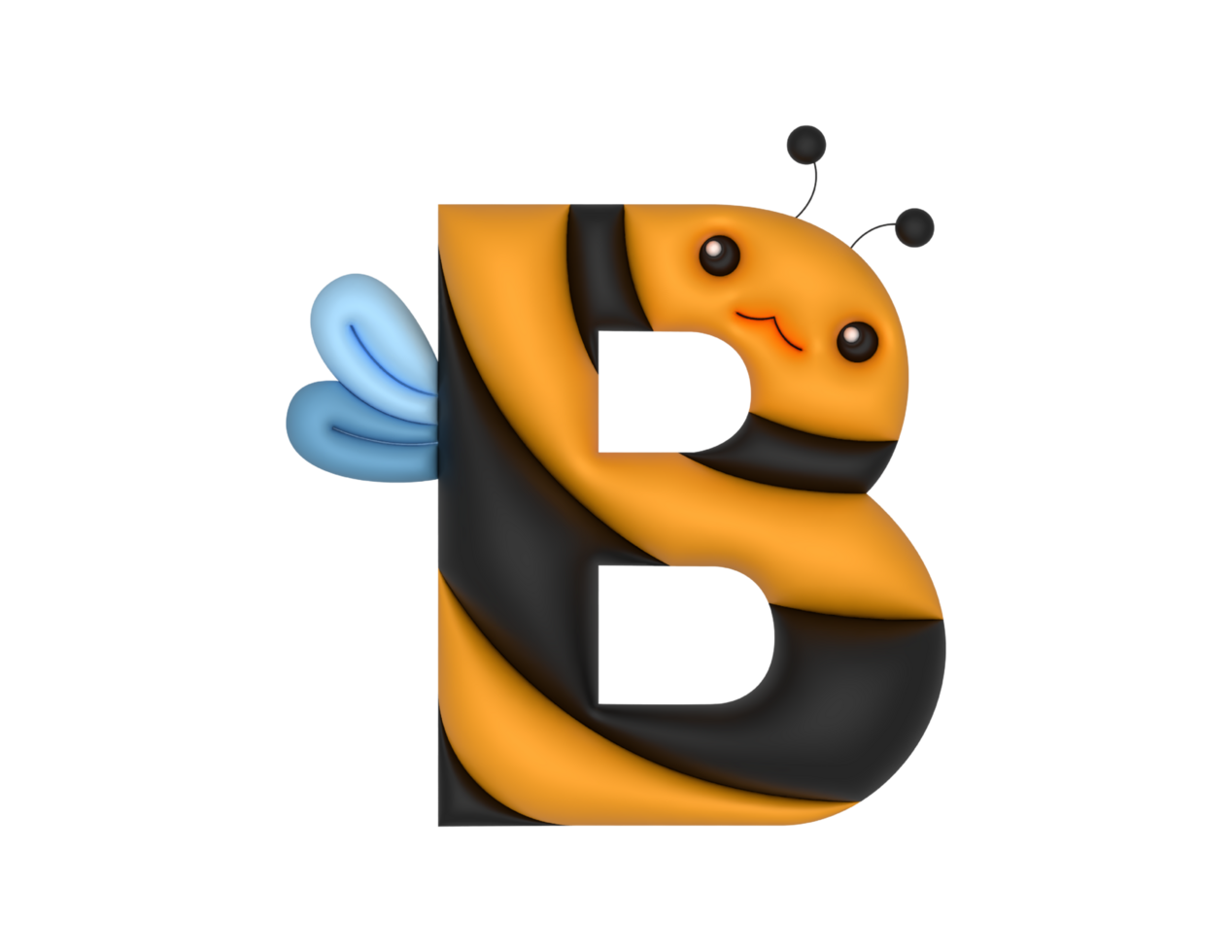 alphabet B letter with Bee 3d type png