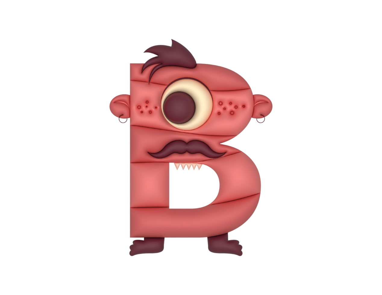 B monster alphabet in 3D png