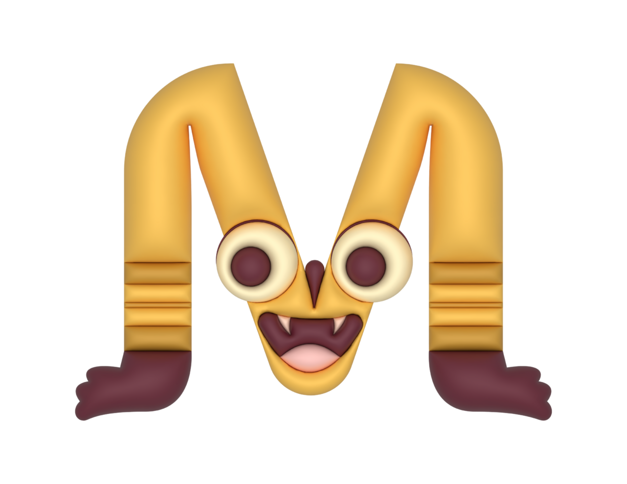 M monster alphabet in 3D png