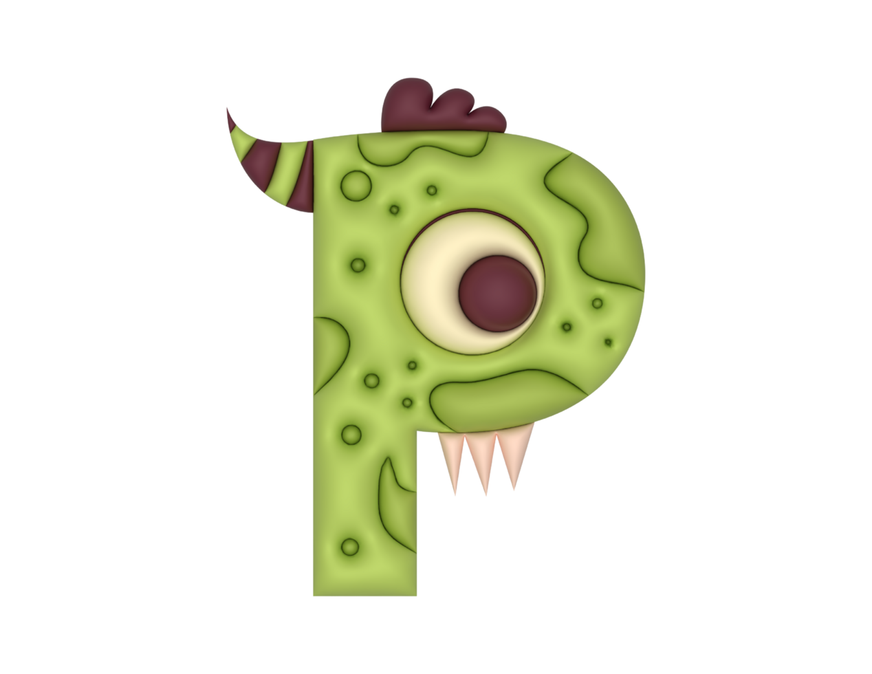 P monster alphabet in 3D png