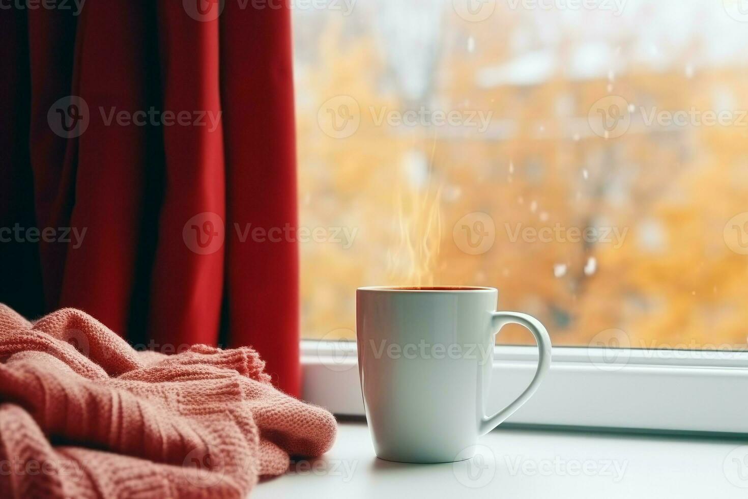 White mug scarf window. Generate Ai photo