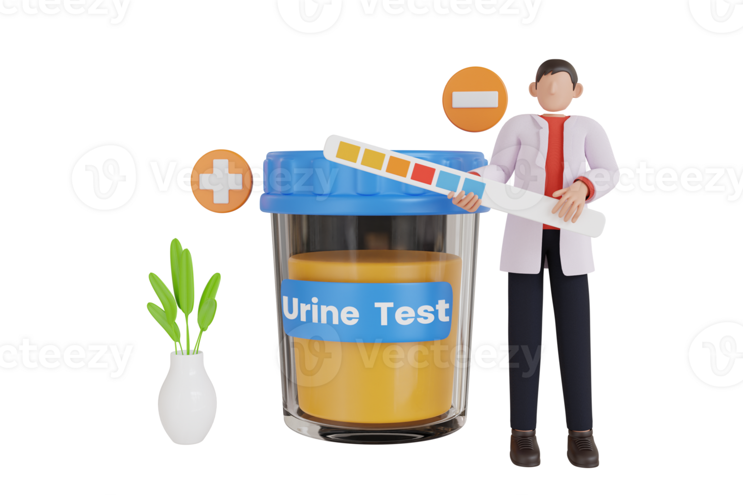 3d illustration of urine test for medical and healthcare. Urine test strip or dipstick test used to determine pathological changes in a patient urine sample png