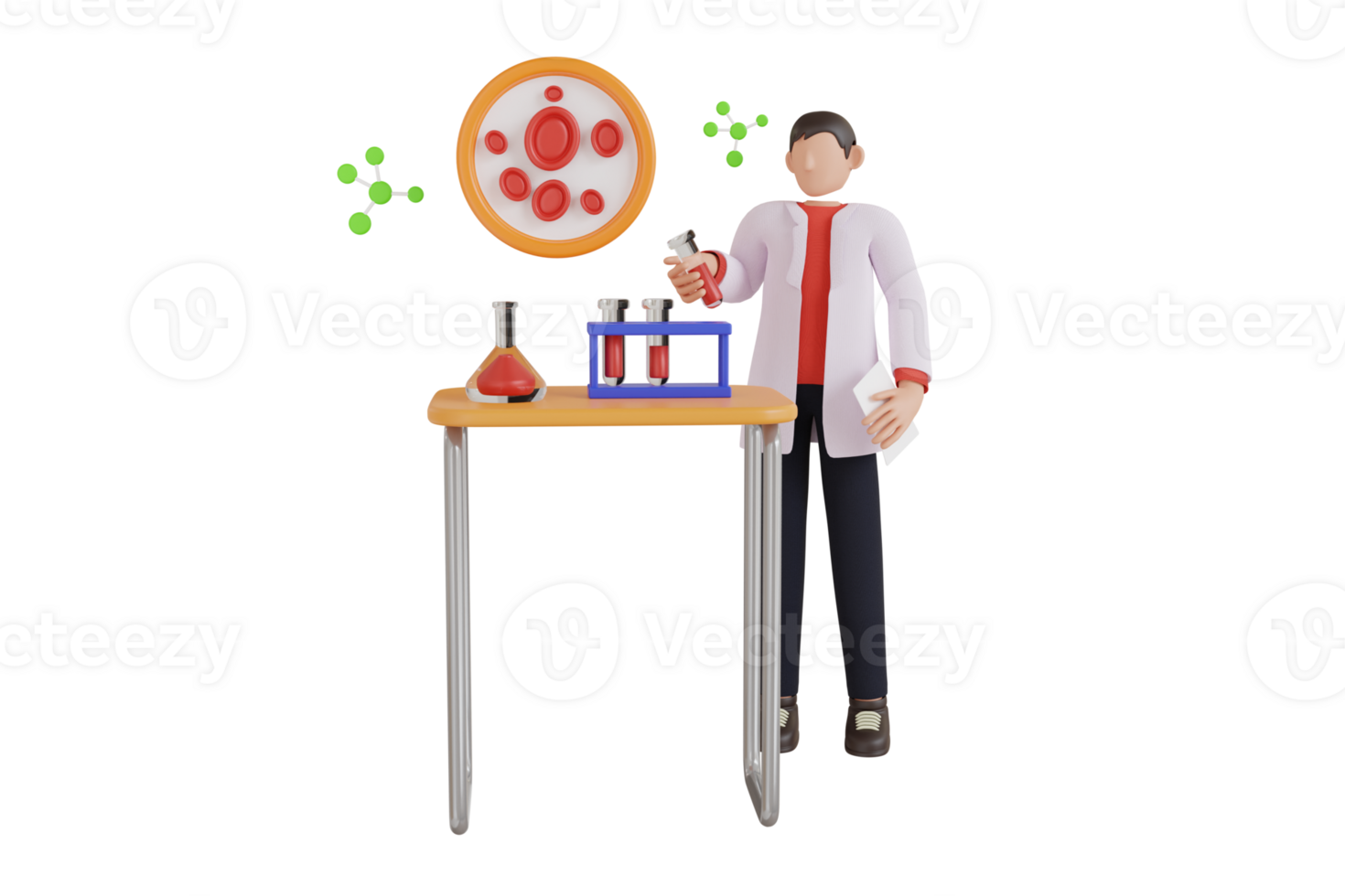 Doctor or scientist doing biochemical test analyses. Blood research test in medical laboratory. Scientific experiment for disease diagnosis. 3d illustration png